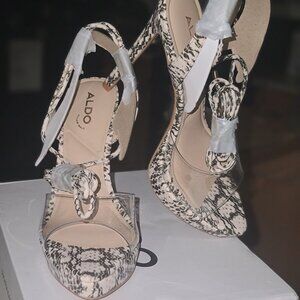 Snake print stiletto platform heels